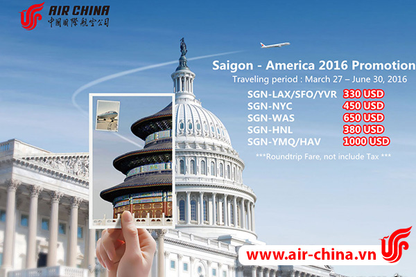 Air China khuyến mãi vé máy bay giá rẻ đi Mỹ